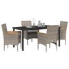 vidaXL Garten Essgruppe mit Kissen 5 pcs Grau Poly-Rattan
