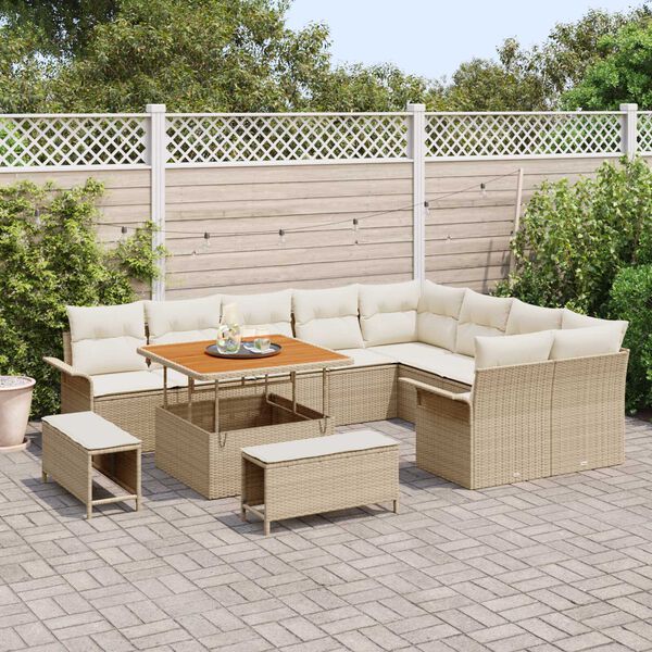 vidaXL Garten-Sofa-Set mit Kissen mit Speicher 12 pcs Beige und Creme