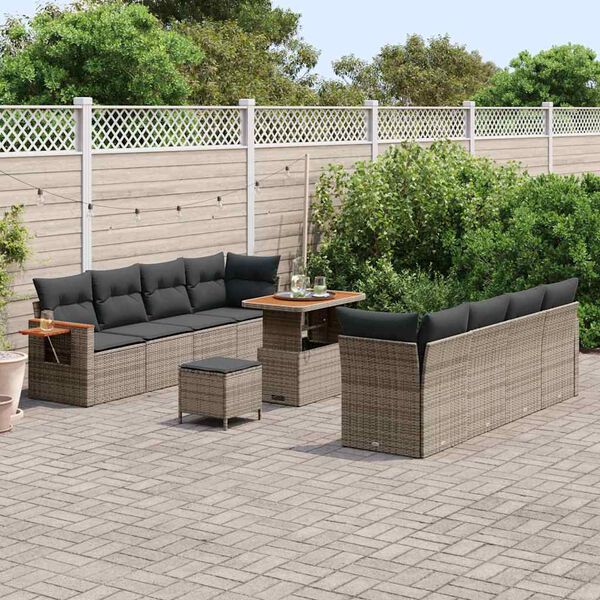 vidaXL Garten-Sofa-Set mit Kissen mit Speicher Grau Poly Rattan
