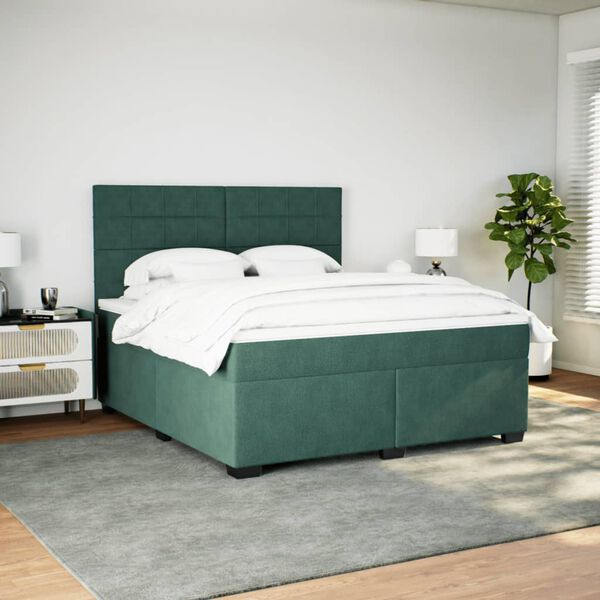 vidaXL Boxspringbett mit Matratze Dunkelgr&uuml;n 180x200 cm Samt