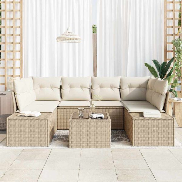 vidaXL Gartensofa-set mit Kissen 8 pcs Beige und Creme Poly-Rattan