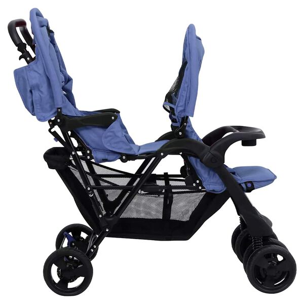 vidaXL Tandem-Zwillingskinderwagen Marineblau Stahl