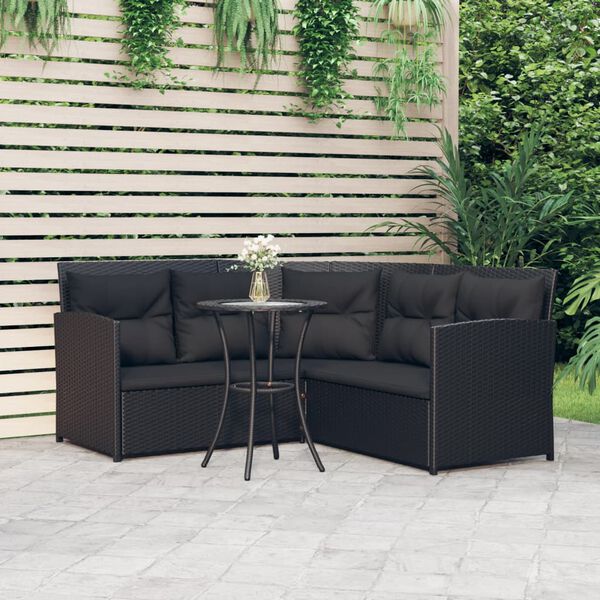 vidaXL 2-tlg. Sofagarnitur in L-Form mit Kissen Schwarz Poly Rattan