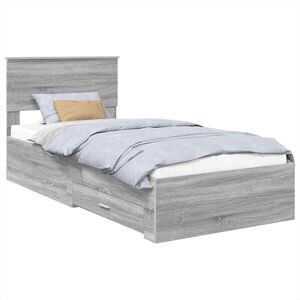 vidaXL Bettrahmen Graue Sonoma und Silber 75 x 190 cm Holzwerkstoff