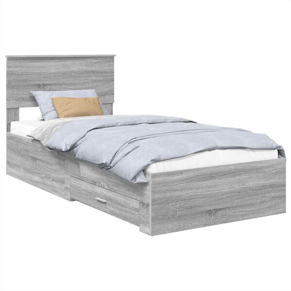 vidaXL Bettrahmen Graue Sonoma und Silber 75 x 190 cm Holzwerkstoff