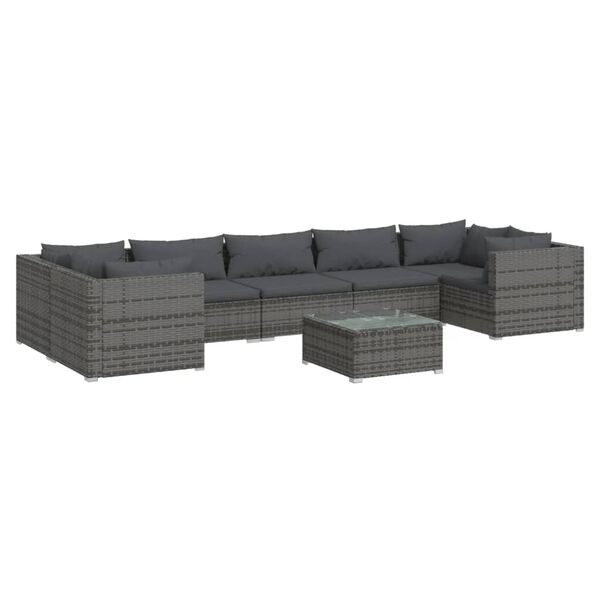 vidaXL 8-tlg. Garten-Lounge-Set mit Kissen Poly Rattan Grau