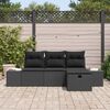 vidaXL Garten-Sofa-Set mit Kissen 4 pcs Schwarz Poly Rattan