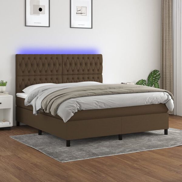 vidaXL Boxspringbett mit Matratze & LED Dunkelbraun 180x200 cm Stoff