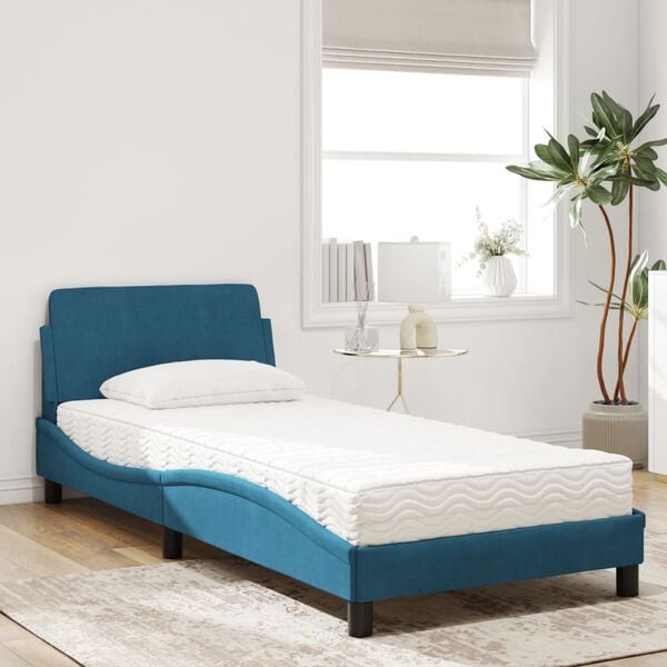 vidaXL Bett mit Matratze "Dover" Blau 90x200 cm Samt