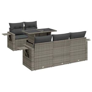 vidaXL 6-tlg. Garten-Sofagarnitur mit Kissen Grau Poly Rattan
