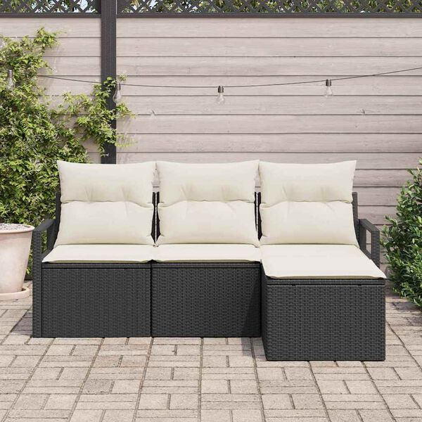 vidaXL Garten-Sofa-Set mit Kissen mit Speicher 4 pcs Schwarz und Creme