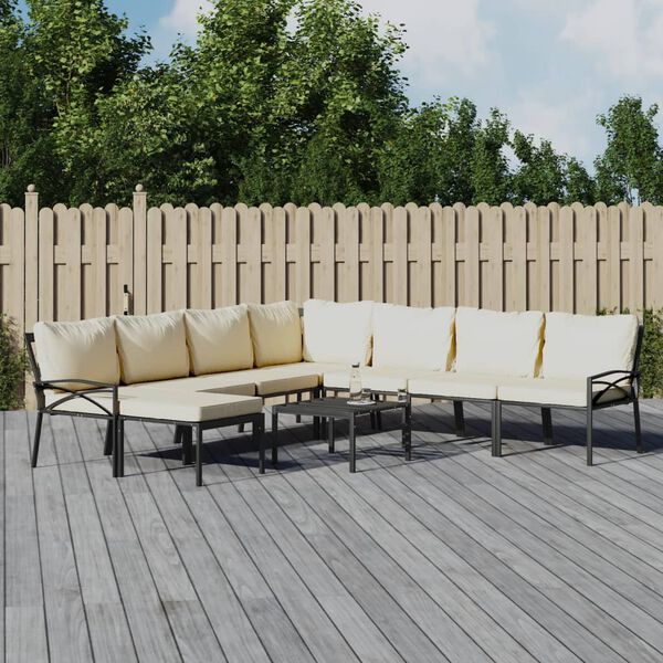 vidaXL 9-tlg. Garten-Lounge-Set mit Sandfarbigen Kissen Stahl