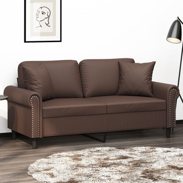 vidaXL 2-Sitzer-Sofa mit Kissen Braun 140 cm Kunstleder