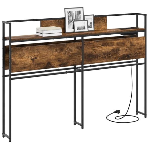 vidaXL Stauraum-Kopfteil mit Regal R&auml;uchereiche 120 cm Holzwerkstoff