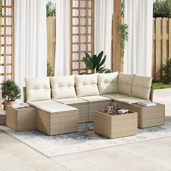 vidaXL Garten-Sofa-Set mit Kissen 6 pcs Beige und Creme Poly-Rattan