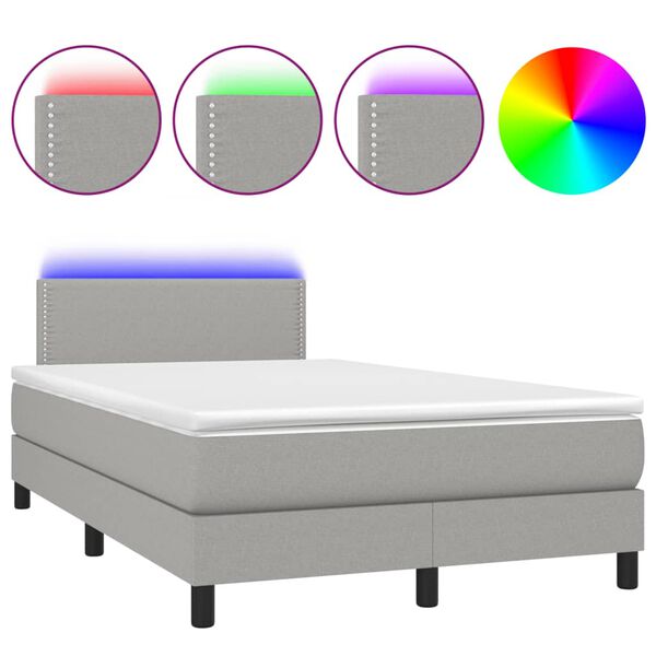 vidaXL Boxspringbett mit Matratze & LED Hellgrau 120x190 cm Stoff