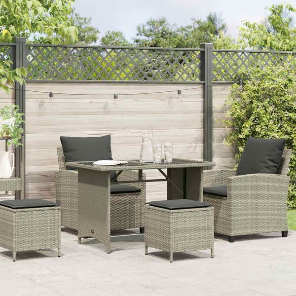 vidaXL 4-tlg. Garten-Sofagarnitur mit Kissen Hellgrau Poly Rattan