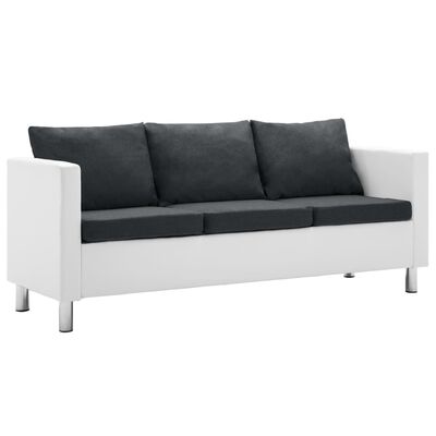 vidaXL 3-Sitzer-Sofa Kunstleder Weiß und Dunkelgrau