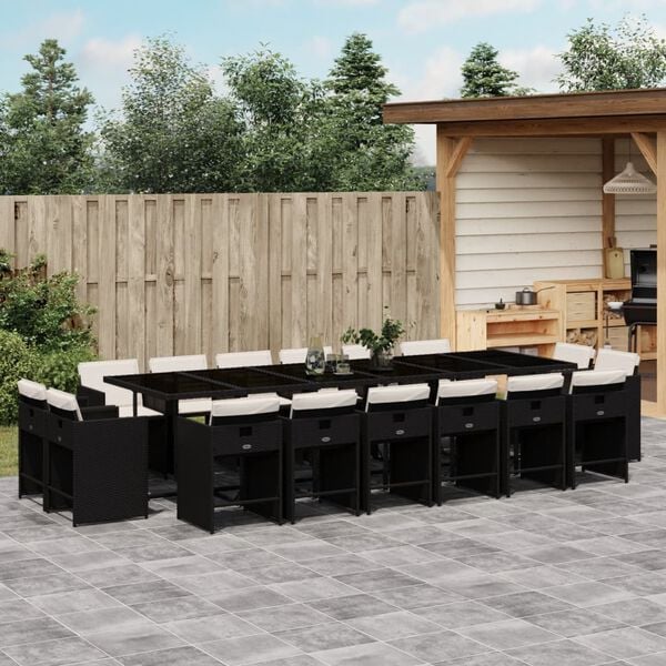 vidaXL 17-tlg. Garten-Essgruppe mit Kissen Schwarz Poly Rattan
