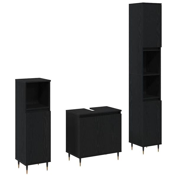 vidaXL Badezimmerm&ouml;bel-Set 3 pcs Schwarz Eichen-Optik 30 x 30 x 190 cm