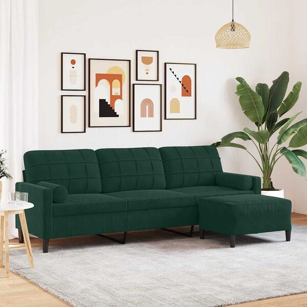 vidaXL 3-Sitzer-Sofa mit Hocker Dunkelgrün 210 cm Samt
