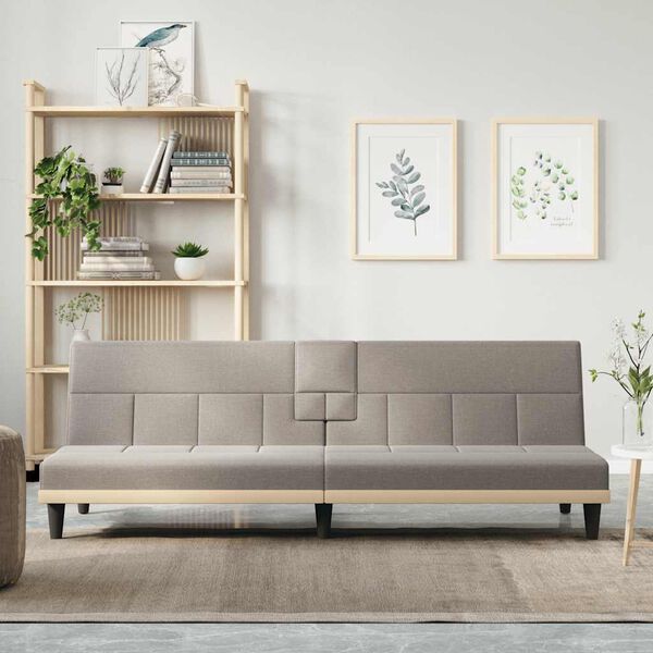 vidaXL Schlafsofa mit Getr&auml;nkehaltern Taupe Stoff