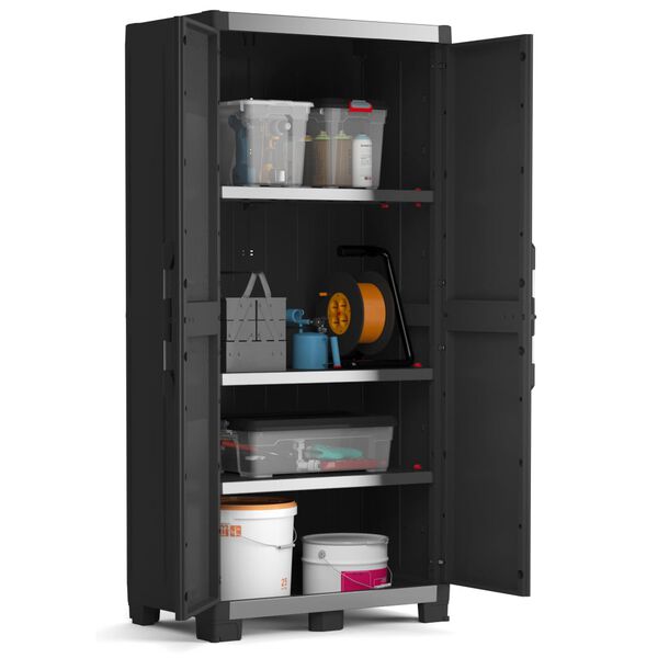 Keter Lagerschrank mit Einlegeb&ouml;den Garage XL Schwarz Silbern 188 cm