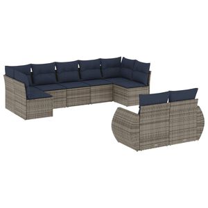 vidaXL 9-teiliges Gartensofa-Set mit Kissen, grau, Polyrattan