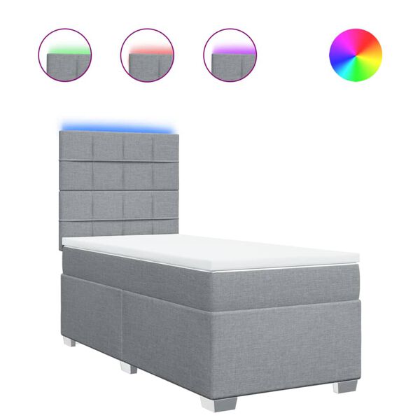vidaXL Boxspringbett mit Matratze Hellgrau 90x190 cm Stoff