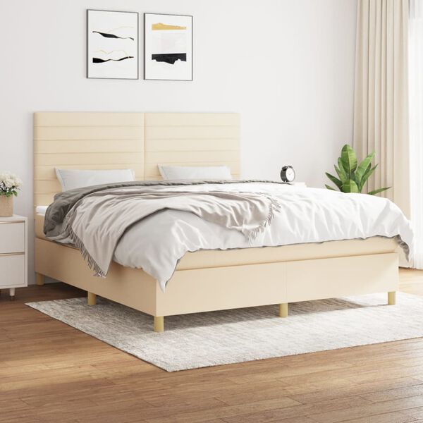 vidaXL Boxspringbett mit Matratze Creme 180x200 cm Stoff