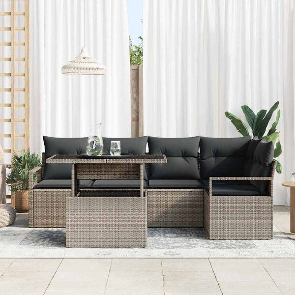 vidaXL Gartensofa-set mit Kissen mit Speicher 6 pcs Grau Poly Rattan