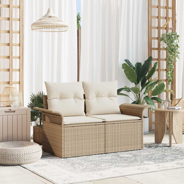 vidaXL Gartensofa mit Kissen Beige 141 x 62 x 69cm Poly-Rattan