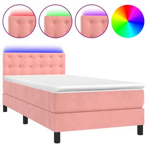 vidaXL Boxspringbett mit Matratze & LED Rosa 80x200 cm Samt