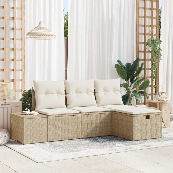 vidaXL Sofa Set mit Kissen 4 pcs Poly-Rattan