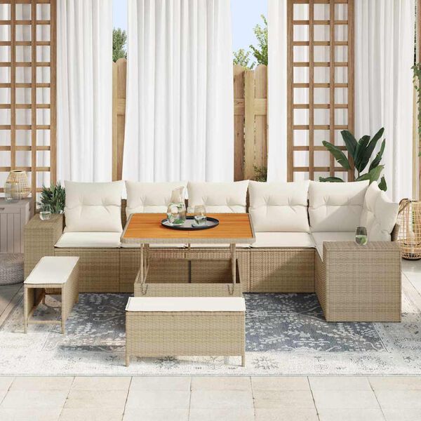 vidaXL Gartensofa-set mit Kissen 9 pcs Beige und Creme Poly-Rattan
