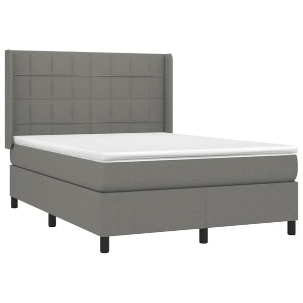 vidaXL Boxspringbett mit Matratze Dunkelgrau 140x190 cm Stoff