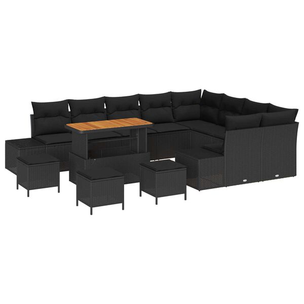 vidaXL Gartensofa-set mit Kissen 13 pcs Schwarz Poly-Rattan