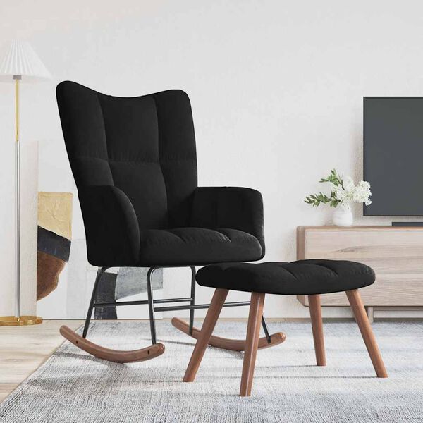 vidaXL Schaukelstuhl mit Hocker Samt Schwarz