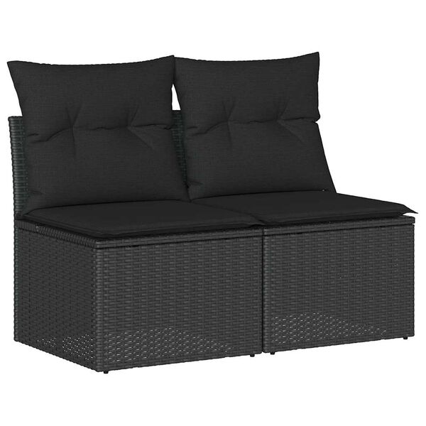 vidaXL 2-tlg. Garten-Sofagarnitur mit Kissen Schwarz Poly Rattan