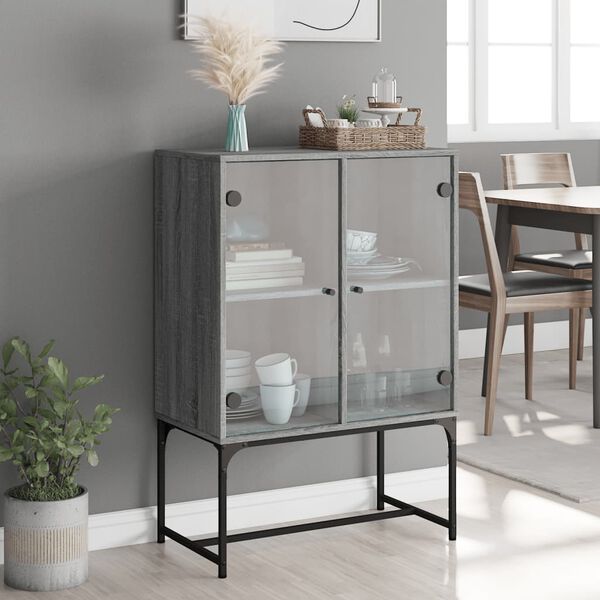 vidaXL Beistellschrank mit Glastüren Grau Sonoma 69x37x100 cm