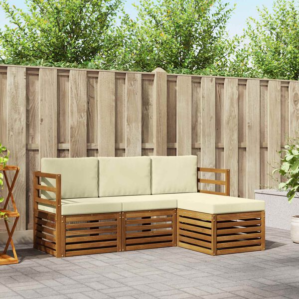 vidaXL Outdoor-Sofagarnitur 4 pcs Natur und Creme Massivholz Akazie
