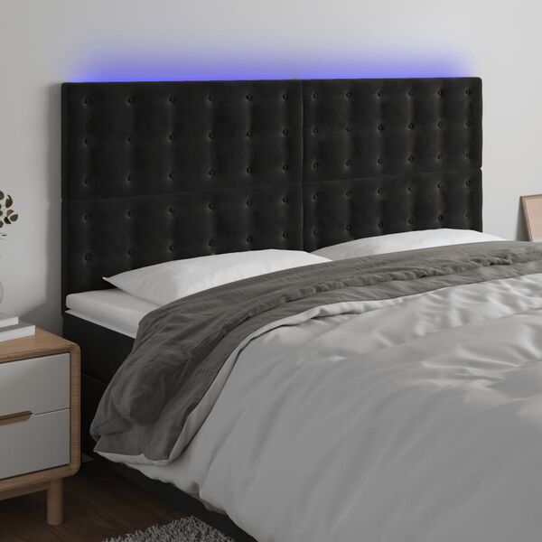 vidaXL LED Kopfteil Schwarz 180x5x118/128 cm Samt