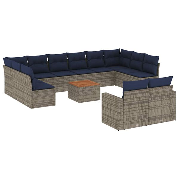 vidaXL 13-tlg. Garten-Sofagarnitur mit Kissen Grau Poly Rattan