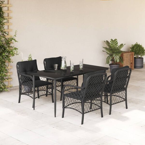vidaXL 5-tlg. Garten-Essgruppe mit Kissen Schwarz Poly Rattan
