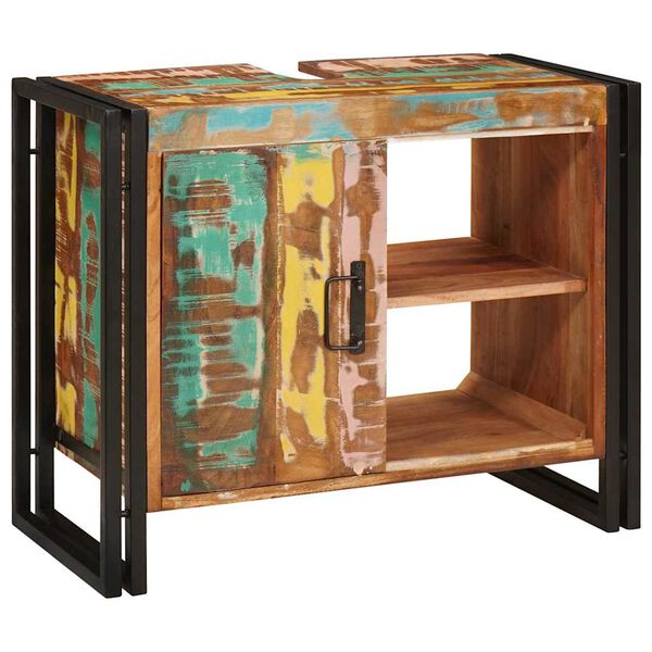 vidaXL Waschbeckenunterschrank mit Tür Massivholz Altholz und Eisen