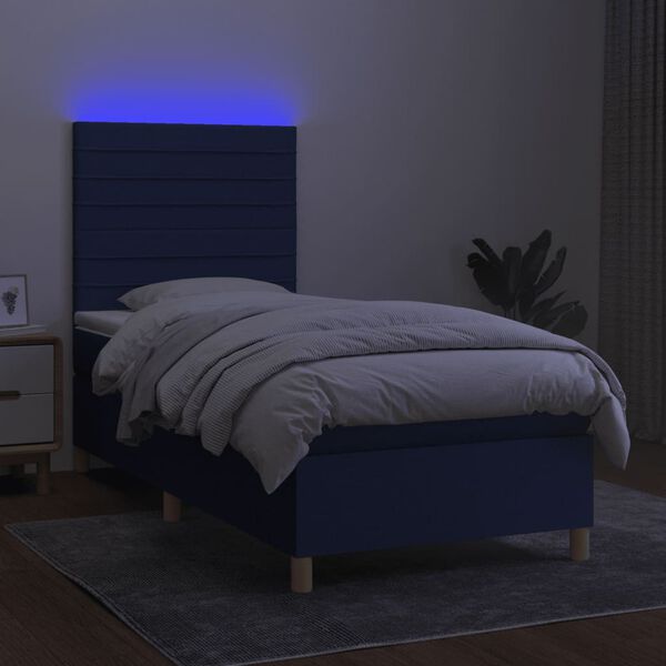 vidaXL Boxspringbett mit Matratze & LED Blau 100x200 cm Stoff