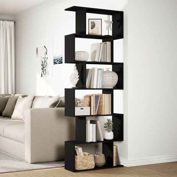 vidaXL Raumteiler-B&uuml;cherregal 6 Etagen Schwarz 70x24x193 cm