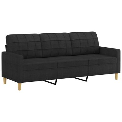 vidaXL 3-Sitzer-Sofa mit Zierkissen Schwarz 180 cm Stoff