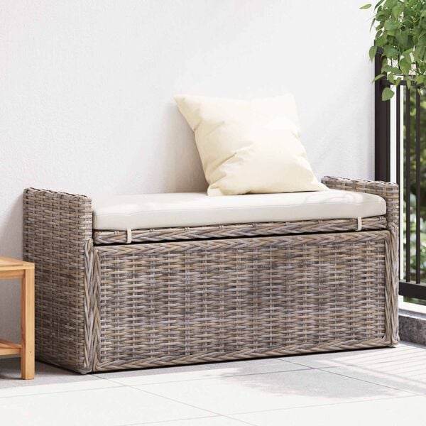 vidaXL Sitzbank mit Stauraum mit Kissen Grau 110 x 40 x 50 cm Rattan