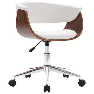 vidaXL Drehbarer B&uuml;rostuhl Wei&szlig; Bugholz und Kunstleder